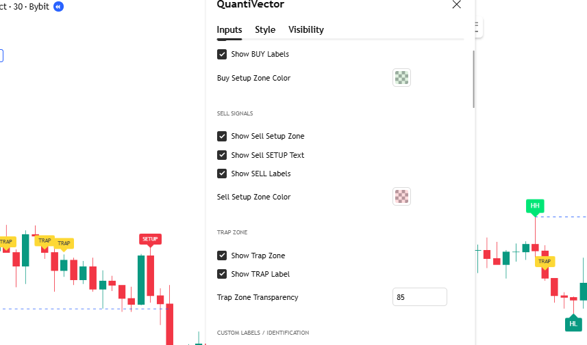 QuantiVector trap zone and setup zone detection with customizable settings
